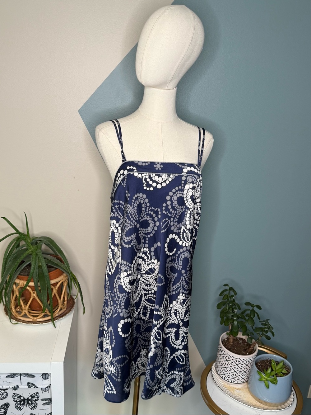 Cabernet Satin Floral Chemise Nightgown Slip Dress Blue M Y2K - Picture 2 of 10